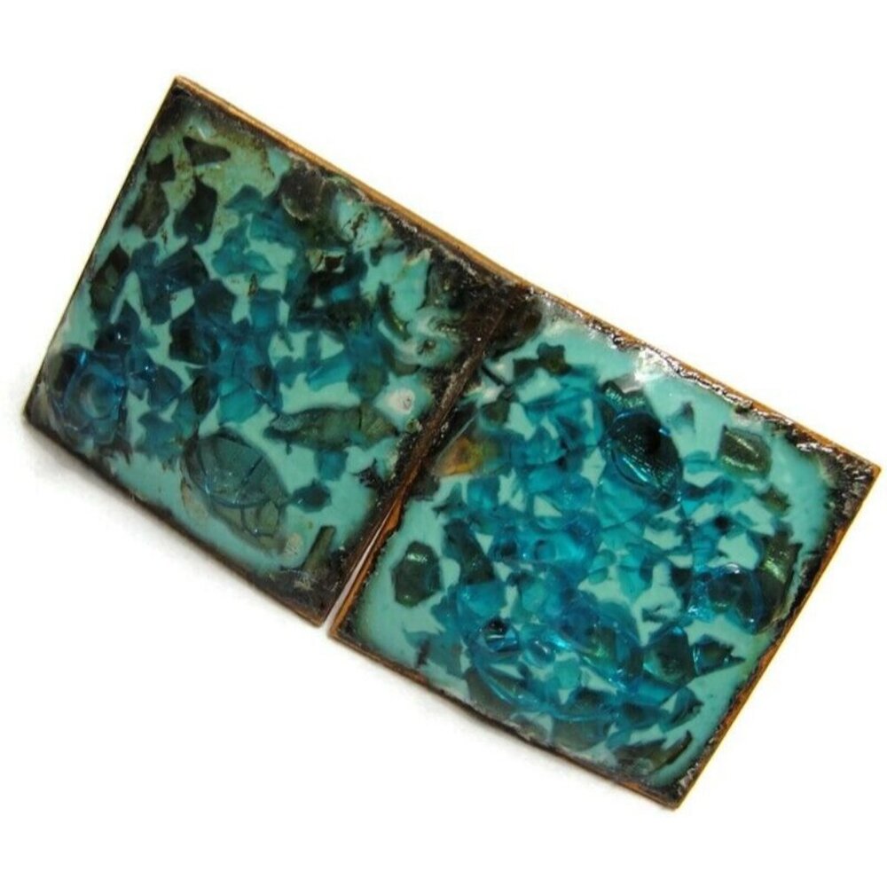 Blue Marble Enamel Copper Cufflinks Square Shirt Accessories Wedding Vintage